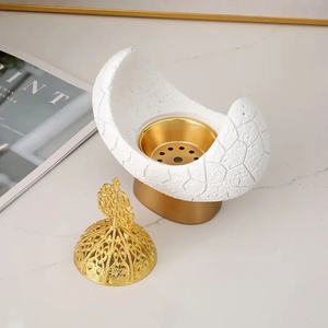 <b>Ceramic</b> Incense Burner With Gold Lid And Base Aromatic <b>Diffuser</b> For All-Season Use 12.5cm Width - Product Image 1
