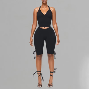 Women's Clothing Spring Summer Strapless Backless tank Top Capri 2 Piece Set for Ladies - Product Image 4