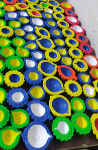 Lámpara de Aceite Diya de Arcilla Hecha a Mano, Forma Redonda, Ecológica, Portátil, Marca GLOBAL para Actividades Religiosas, Diseño Multicolor - Product Image 5