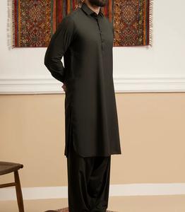 Dernier design traditionnel ethnique afghan musulman, shalwar kameez noir pour homme, ensemble 2 pièces, col respirant, style classique, robe de fête - Product Image 5