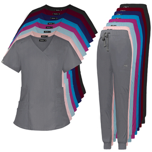 Ensemble d'uniformes médicaux grande taille les plus vendus – Tunique et pantalon de jogging à col en V pour femmes, idéal pour les soins infirmiers, les spas et les salons de beauté - Product Image 4