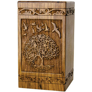 Urnes funéraires en bois artisanales, sculptées avec l'arbre de vie, boîte à cendres pour adultes, fournitures funéraires, boîte de rangement décorative pour souvenirs, urnes à cendres - Product Image 1
