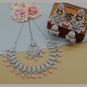Silver Plated Fashion Jewelry <b>Set</b> with Crystal Stone and <b>Beads</b>-10581268LPI Necklace - Product Image 1