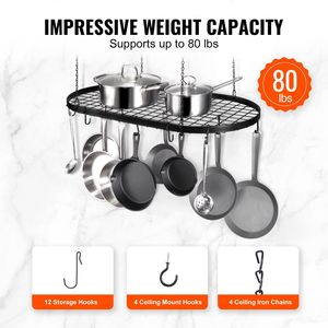 Portavasi Sospeso da 32 Pollici con Montaggio a Soffitto e 12 Ganci a S, Capacità di Carico 80 Libbre, Soluzione di Stoccaggio per Cucina - Product Image 3