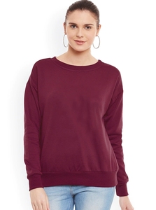 Sudadera de Cuello Redondo Color Granate para Mujer, Manga Larga, Color Sólido, Tejido de Algodón, Informal, con Bolsillos, para Otoño - Product Image 5