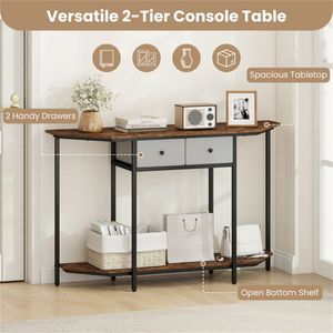 2 Tier Industrial Console <b>Table</b> with Polygonal Open Shelf and 2 <b>Folding</b> Fabric Drawers for Entryway Hallway or Couch - Product Image 6
