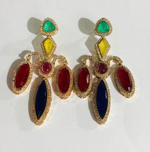Pendientes colgantes geométricos multicolor de lujo, chapados en oro con diamantes de imitación, joyería de moda para mujer, para novias y bodas. - Product Image 6