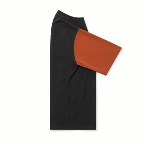T-shirt à manches courtes noir pour homme, coupe classique, col rond, décontracté, avec empiècements contrastants en tissu tricoté - Product Image 2