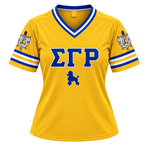 Camiseta de Hockey para Mujer Sigma Gamma Rho, Diseño de Corazón Dorado SGRho, Cuello en V, Manga Corta, Uniforme Deportivo de la Hermandad Griega, Transpirable para Verano - Product Image 1