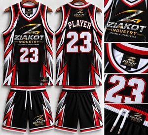 Venta al por Mayor Directa de ZIAKOT INDUSTRY, Jersey de Baloncesto Retro Personalizado en Negro, Blanco y Rojo - Product Image 1
