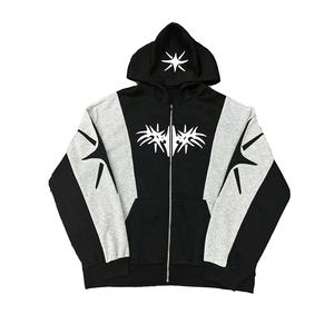 OEM ODM Men's Casual Zip Hoodie Solid Patchwork Drawstring Sweatshirts Applique Splicing Streetwear For Sport Outdoor Vintage - Product Image 1