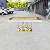 Table à manger ovale en acier inoxydable avec incrustation de nacre et base en anneau doré, console de mariage de luxe