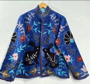 Blouson Bomber Femme Brodé en Velours Fait Main, Style Bohème Hiver, Motif Animalier et Floral Mignon, Vintage Ethnique Décontracté, Vente en Gros - Product Image 2
