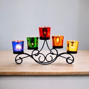 Candelabro Decorativo de Metal de 5 Brazos con Portavelas de Cristal Multicolor - Product Image 4