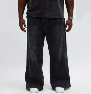 Jeans Anchos Negros Lavados para Hombre, Corte Relajado, Estilo Urbano, Denim Oversize, Estilo Casual - Product Image 1