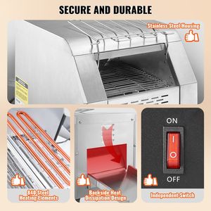 Horno Tostador Comercial de Banda Transportadora, Acero Inoxidable de Alta Resistencia, 150 Rebanadas/Hora, Equipo de Panadería Comercial Eléctrico - Product Image 5