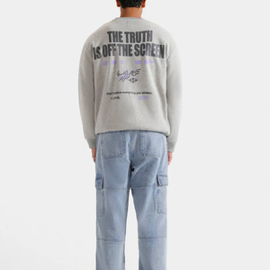Sweat-shirt ample à épaules tombantes avec ourlet brut et motifs graphiques rétro imprimés - Product Image 4