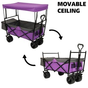 Lightweight 480Lbs Collapsible Wagon with Canopy 7\" All Terrain Wheels <b>Foldable</b> Large Capacity Camping <b>Cart</b> Wagon Stroller - Product Image 6