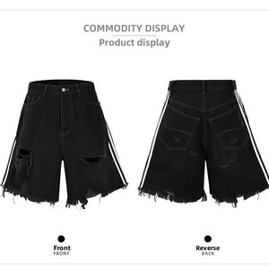 Shorts en jean asymétriques pour homme, taille haute, déchirés, effet usé, en coton noir, décontractés, pour l'été - Product Image 5