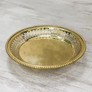 Contemporary Metal <b>Tray</b> Interior Decoration Luxury Handmade Metal <b>Tray</b> with Metal <b>Tray</b> with Artistic Edge Carvings plated safe - Product Image 3