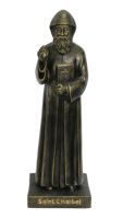 Statue religieuse de Saint Charbel en résine de 27,5 pouces, figurine chrétienne tenant la Bible, faite à la main, peinte à la main, décoration commémorative pour la maison et le jardin