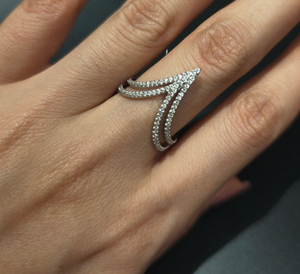 Double V-Shape Half Eternity Wedding Band Trendy 925 <b>Sterling</b> <b>Silver</b> Moissanite Deep Chevron Pave <b>Set</b> Engagement <b>Ring</b> Party Gift - Product Image 4