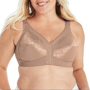 Soutien-gorge de sport sans couture pour femme grande taille, col en V, avec logo frontal, maintien élevé, bretelles réglables, beige, pour la course - Product Image 1