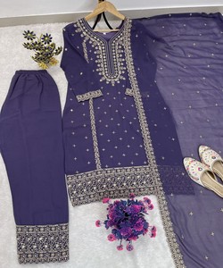 Pakistani Women <b>Kurti</b> Sharara Dupatta Set Premium Fancy Ethnic Wear Boutique Fashion Collection dubai style 81038 AC-7084 7094 - Product Image 4