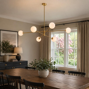 Brass Sputnik Chandelier <b>Glass</b> Globe Shade Mid Century Modern Dining Room <b>Ceiling</b> Light Decorative <b>Pendant</b> Fixture - Product Image 3
