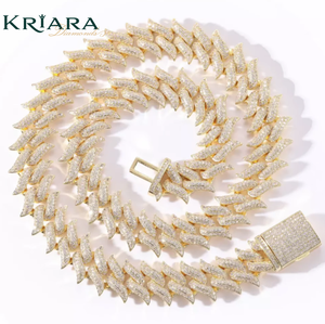 Men's Moissanite <b>Statement</b> <b>Necklace</b> Round Diamond S925 Gold Plated Link Chain Luxury Unisex Jewelry - Product Image 1