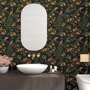 Papel Tapiz Floral Vintage Verde Oscuro con Diseño de Pavo Real, 17.5'' x 118'', Papel Tapiz Autoadhesivo con Flores Botánicas - Product Image 3