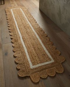 Hand-Braided Jute Rug <b>Runner</b> With Scalloped Edge Farmhouse Style Hallway <b>Mat</b> Natural Color Non-Slip Backing - Product Image 5