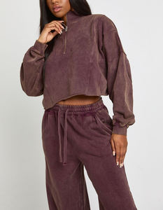 Full <b>Zip</b> <b>up</b> Pullover Towel Embroidery Tracksuit 2 Pieces Cozy Sweatpants and <b>Cropped</b> <b>Hoodie</b> Set for Women - Product Image 4