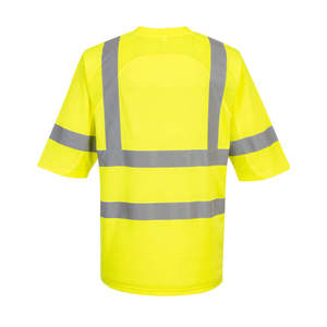 T-shirt de travail haute visibilité réfléchissant à manches courtes pour homme, respirant, jaune, tricoté, 180g, uni, vierge, écologique - Product Image 3
