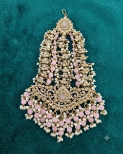 Coiffe de mariée ethnique Jhumar Pasa perlée de fausses perles, plaqué or antique, accessoires de cheveux latéraux pour femme, collections - Product Image 3