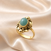 Bague en argent sterling 925 avec amazonite ovale cabochon, style bohème artisanal, filigrane, bijou statement, plaqué or rose et or jaune, art unique