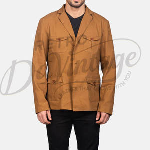 เสื้อแจ็คเก็ตซาฟารีผ้าฝ้ายสีน้ำตาลมัสตาร์ดสำหรับผู้ชาย พรีเมียม น้ำหนักเบา มีกระเป๋า 4 ช่อง เสื้อคลุมลำลองสำหรับฤดูร้อน ติดกระดุม เสื้อโค้ทอเนกประสงค์ - Product Image 6