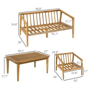 Ensemble de mobilier de patio 4 pièces en bois d'acacia, canapé d'extérieur pour conversation avec coussins épaissis pour jardin et cour arrière, en teck - Product Image 3