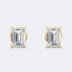 1.00CTW 9k Gold Plated <b>Emerald</b>-Cut Lab Grown Diamond Luxury Bezel <b>Stud</b> Earring - Product Image 1
