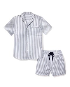Ensemble pyjama rayé en coton pour homme, chemise à manches courtes et short, respirant, séchage rapide, décontracté, col rabattu, sérigraphie - Product Image 1