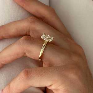 3 Carat Elongated Cushion Diamond Solitaire <b>Ring</b> , 14k Yellow Gold 2.5MM <b>Thick</b> Band Engagement <b>Ring</b>, IGI Certified - Product Image 6