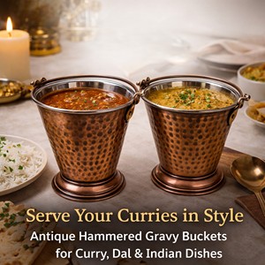 Manoj International Antique Hammered Gravy Bucket | Stainless Steel Interior & <b>Copper</b> Finish | 12cm Eco-Friendly Durable <b>Handle</b> - Product Image 4