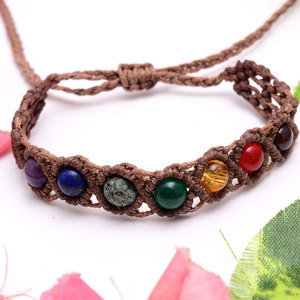 Handmade Macrame Brass & Thread 7 Chakra Bangle Natural Stones Healing Vintage Butterfly Design Adjustable <b>Yoga</b> <b>Gift</b> Jewelry - Product Image 4