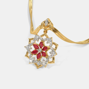 Yellow Gold <b>Ruby</b> Floral Lab Grown Diamond Pendant <b>Necklace</b> - Product Image 3