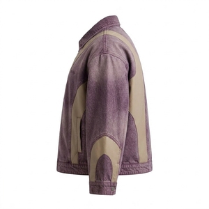 Veste en cuir patchwork toile délavée violette personnalisée pour homme, style vintage haut de gamme, streetwear, manteau de motard, vêtement d'extérieur, fabricants OEM - Product Image 4