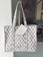 Tas Tote Katun Berlapis Besar Kustom, Motif Bunga Ruffle, Bukaan Terbuka, Gaya Boho Musim Panas, Tas Tangan Wanita untuk Perjalanan