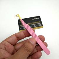 Pince à cils pour extensions à 90 degrés, fine, avec pointe rose dorée, en acier inoxydable, logo personnalisé, poignée texturée, prise en main solide