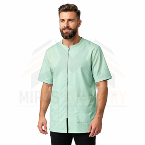 Overol de Trabajo Unisex Verde Claro de Manga Corta con Cierre Frontal, Impermeable, Certificado CE, Transpirable, de Poliéster, para Salón de Belleza y Barbería - Product Image 6