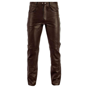 Pantalones de Motociclista de Cuero PU Marrón para Hombre, Cintura Alta, Cierre de Cremallera, Múltiples Bolsillos, Resistentes al Viento, Corte Recto, Temporada de Otoño - Product Image 6