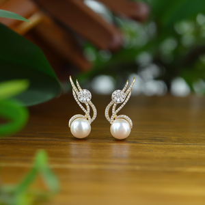 Vintage Number Stud <b>Earrings</b> 18K Gold Plated with Zircon <b>Pearl</b> <b>Diamond</b> - Product Image 3